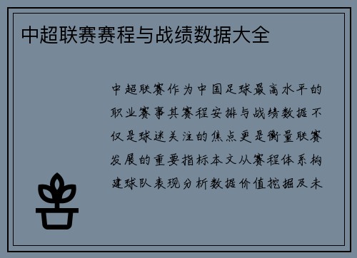 中超联赛赛程与战绩数据大全