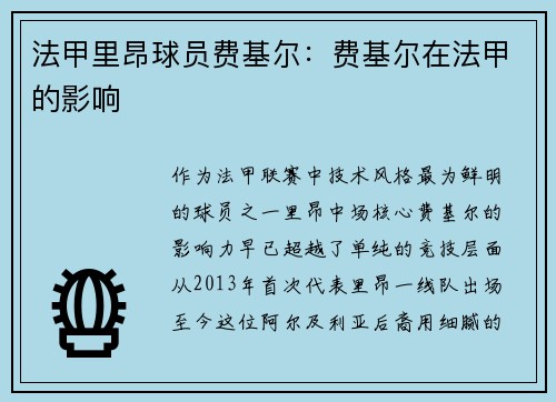 法甲里昂球员费基尔：费基尔在法甲的影响